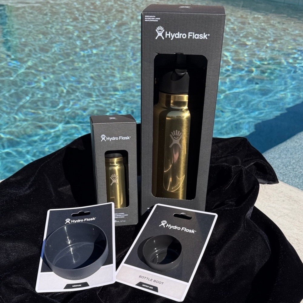 Hydro Flask Gold & Black Bottle Set With Bottle Boots New With Tags - Picture 11 of 13